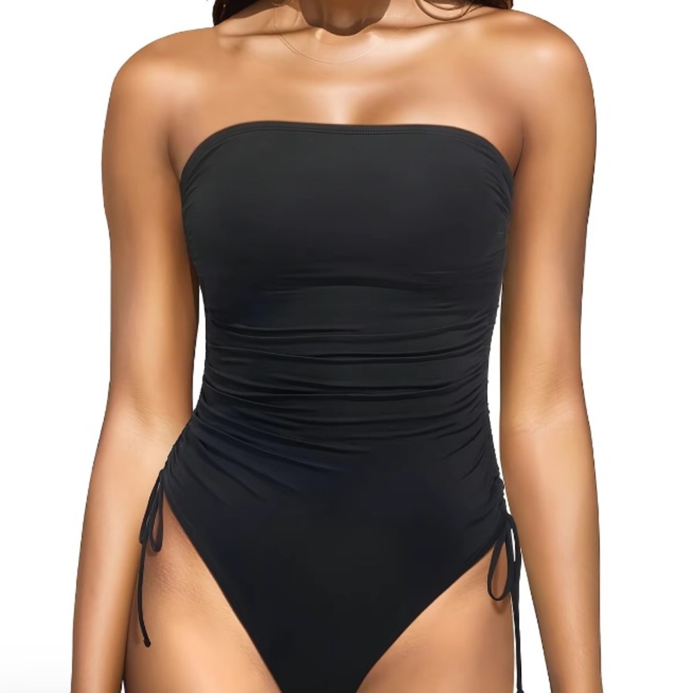 Yonique Black Strapless One Piece Swimsuit